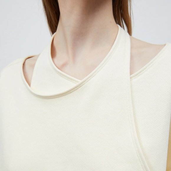 Source Unknown Double Asymmetric Layer Cream Beige Sweatshirt One Size - Picture 6 of 14